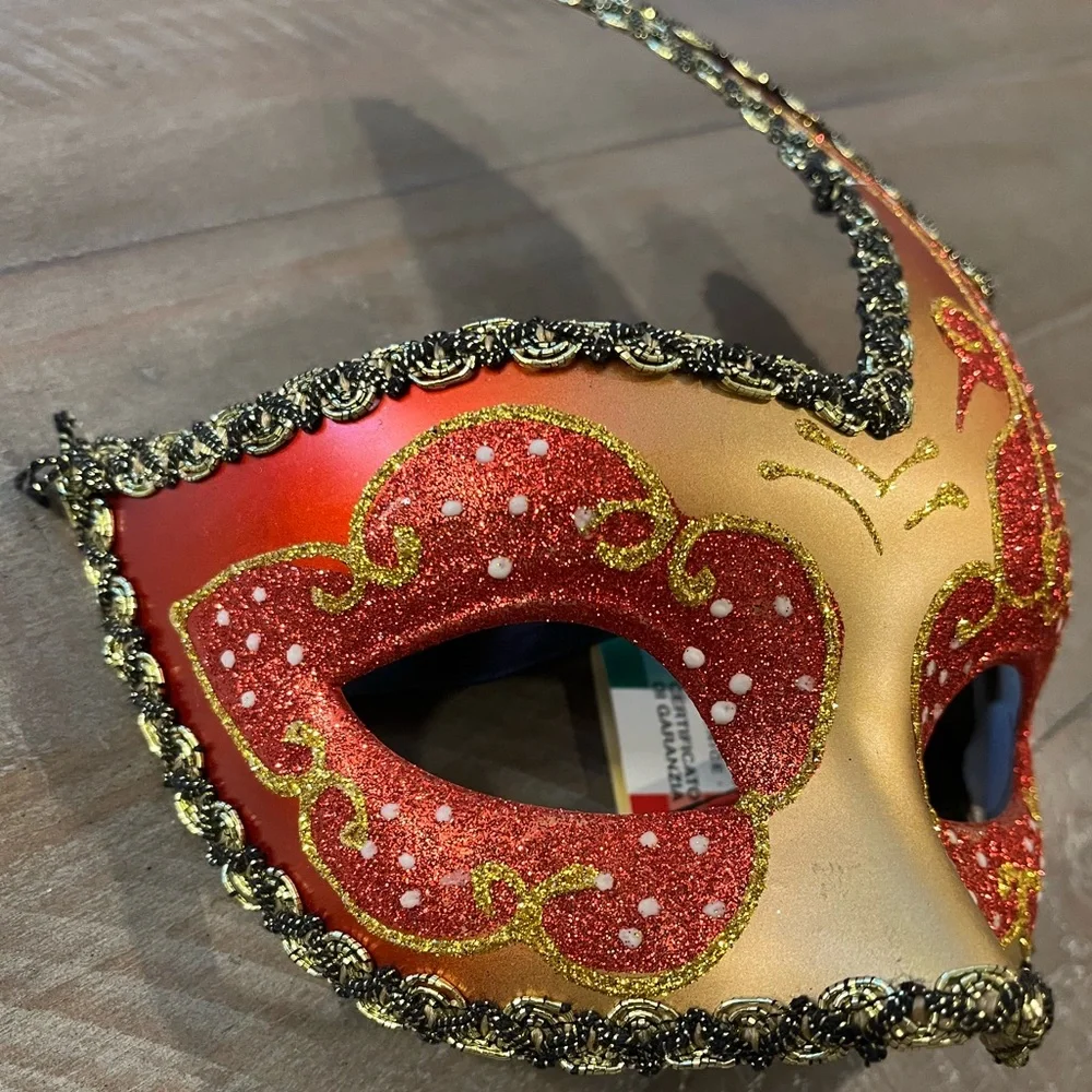Italian Masquerade Mask, Red and Gold